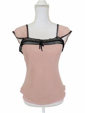 Max Studio Pink & Black Lace Coquette Y2K Top M